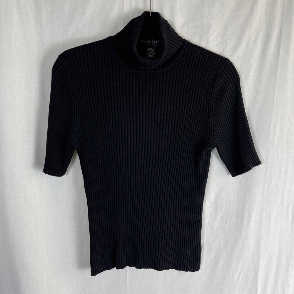 Geoffrey Beene Black Silk/Cotton/Spandex S/S Ribbed Turtleneck